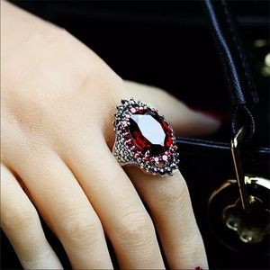 Sterling Silver Red Crystal Party CZ Ring female